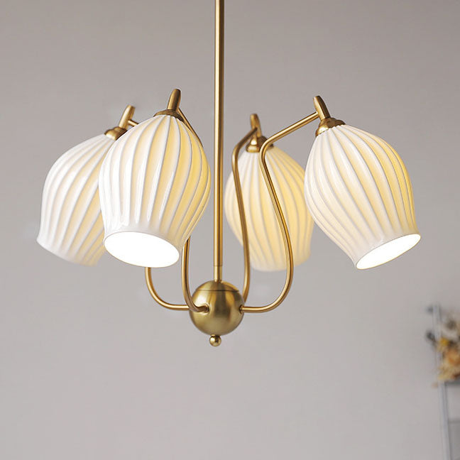 Traditioneller französischer Kronleuchter aus Eisen, Kupfer und Keramik mit Blumenglocke, gestreift, 4/6/8 Lichter für Wohnzimmer 