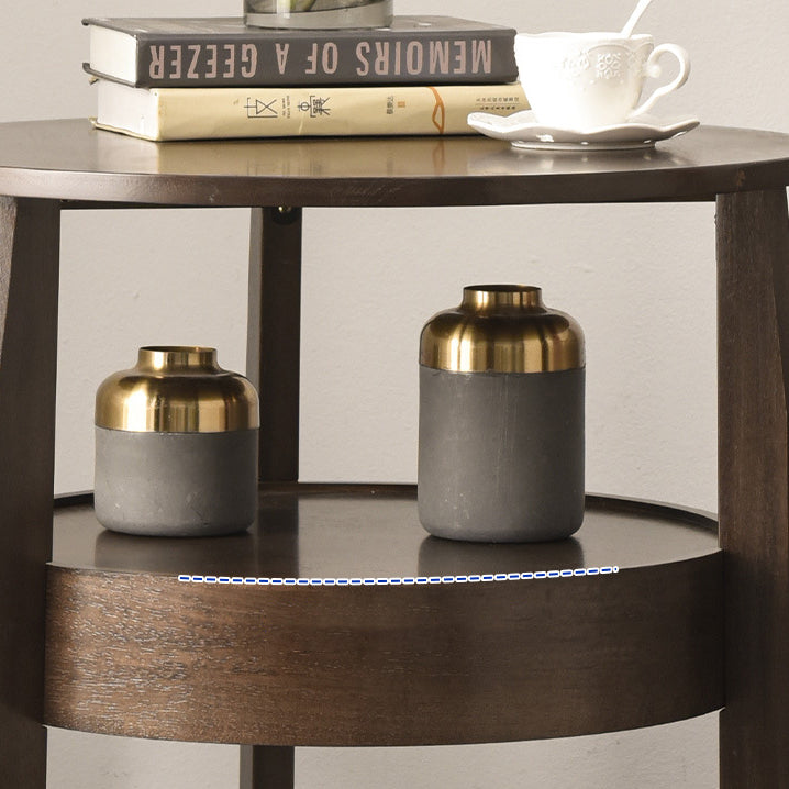 Mesa auxiliar redonda contemporánea, retro y vintage de madera de caucho, madera de pino y contrachapado con cajón de 2 niveles para sala de estar 