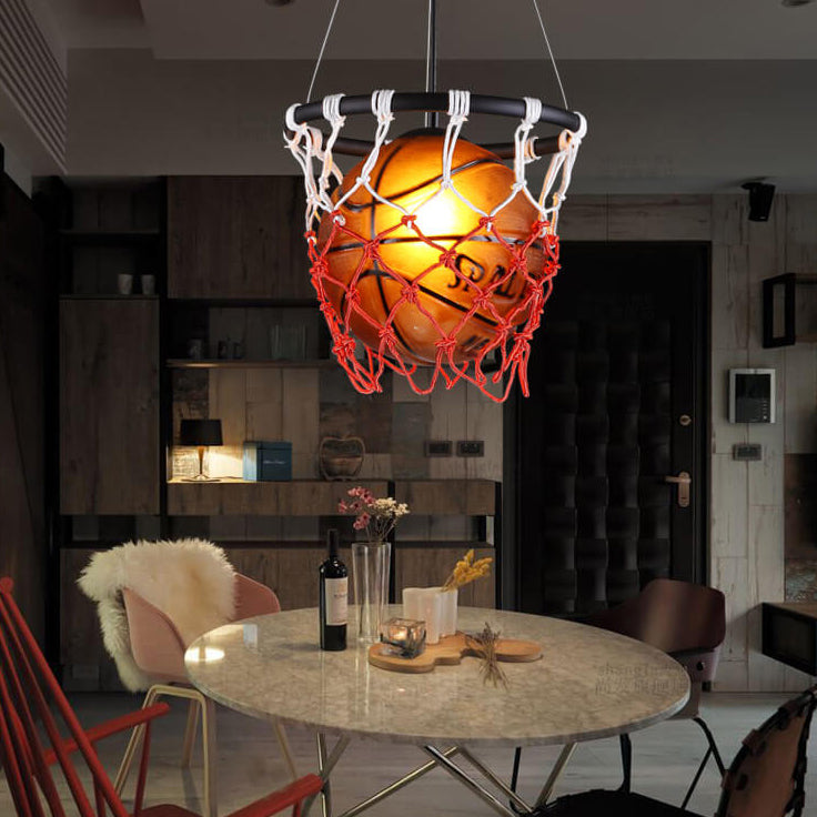 Moderne kreative Basketball Eisen Glas Mesh Seil 1-Licht Pendelleuchte 