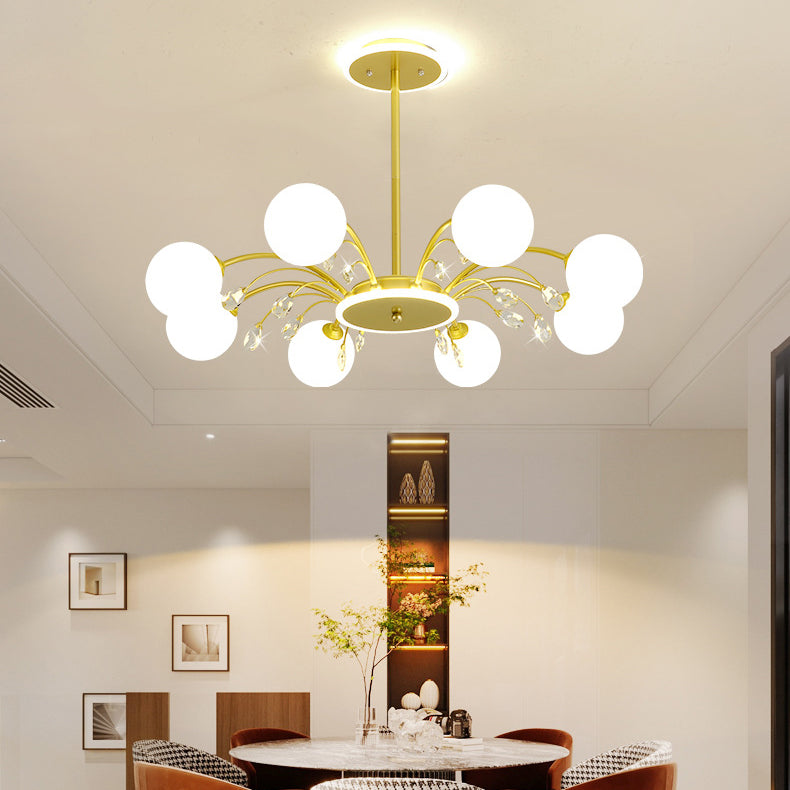 Moderner Mid-Century Eisen Kugelglasschirm 6/8/10-Licht Kronleuchter für Wohnzimmer 
