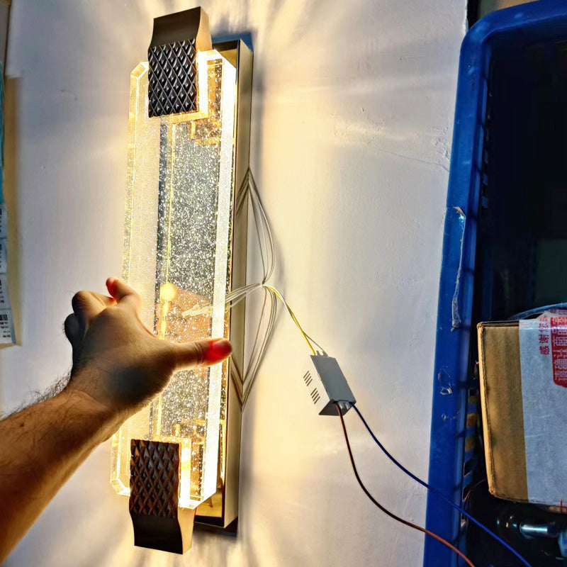 مصباح حائط LED مستطيل من الزجاج والفولاذ المقاوم للصدأ للرفاهية المعاصرة لغرفة النوم 