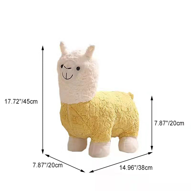 Moderner kreativer Fußhocker mit Rückenlehne im Alpaka-Design aus Teddyfleece für das Wohnzimmer 