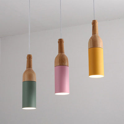 Nordic Modern Minimalist Wine Bottle Aluminum Iron Solid Wood 3-Light Island Light Chandelier