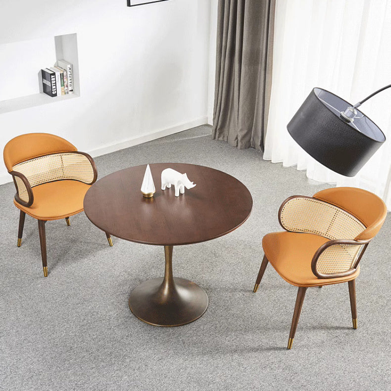 Zeitgenössischer nordischer quadratischer Leder-Rattan-Holz-Edelstahlstuhl für das Wohnzimmer 