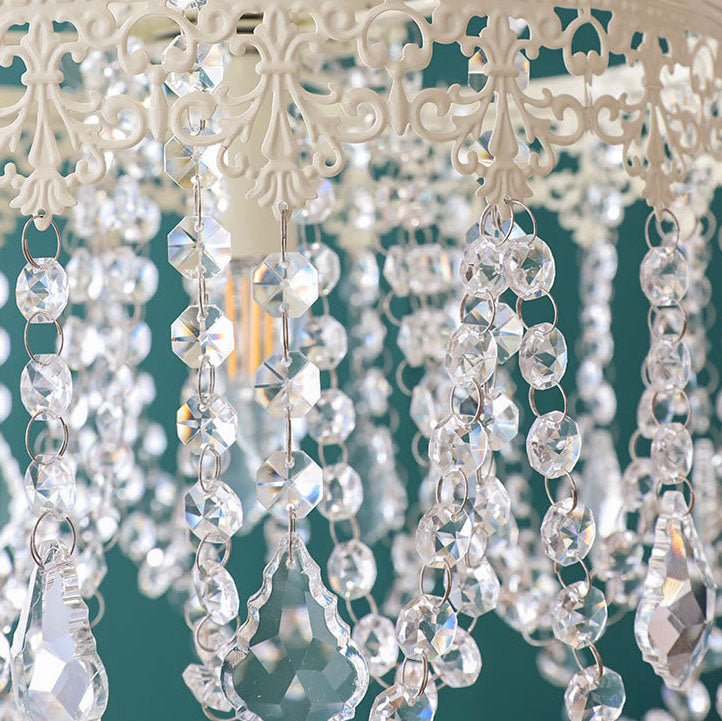Traditional French Vintage Crystal Round Lamp Beads 1-Light Pendant Light For Bedroom