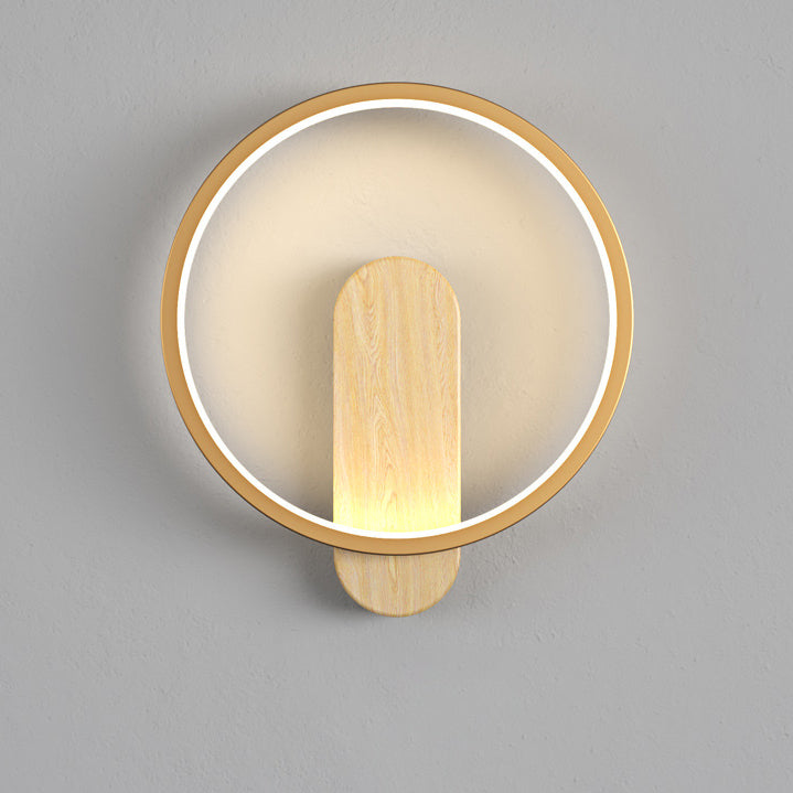 Moderne minimalistische runde ovale Holzmaserung Eisen LED Wandleuchte Lampe für Wohnzimmer 