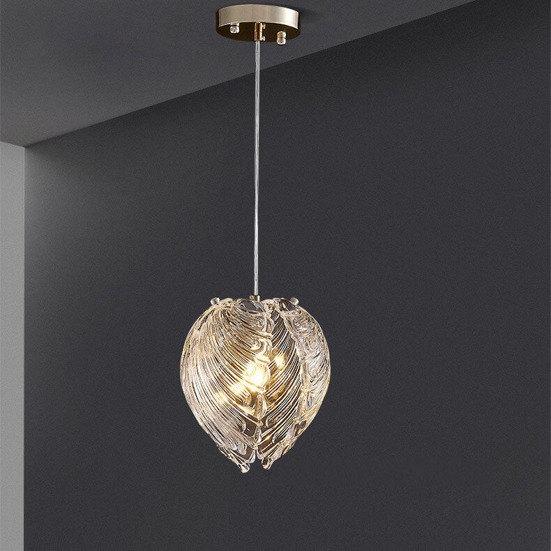 Moderna lámpara colgante de lujo con forma de concha de vidrio de 1 luz para dormitorio 