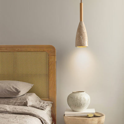 Traditional Japanese Yellow Travertine Semicircle 1-Light Pendant Light For Bedroom