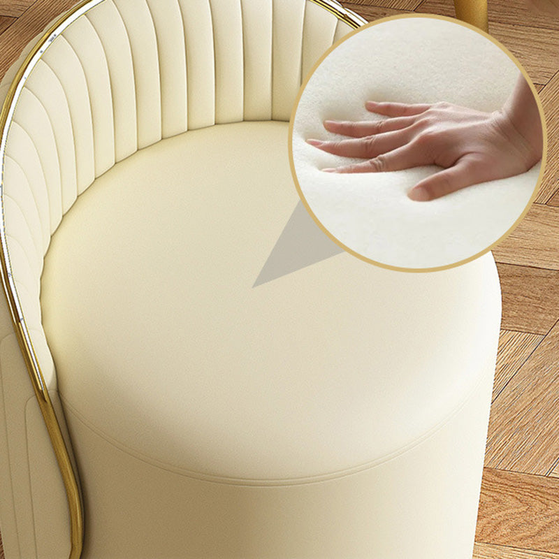 Taburete de tocador de hierro cilíndrico minimalista moderno con respaldo de cuero para dormitorio 