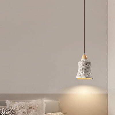 Zeitgenössische industrielle Kuppel konische Massivholz Zement 1-Licht Pendelleuchte für Wohnzimmer 