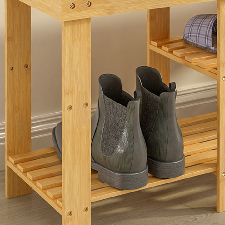 Traditionelles chinesisches rechteckiges Schuhregal aus Heather-Bambus mit 1 Regal für Eingangsbereiche 
