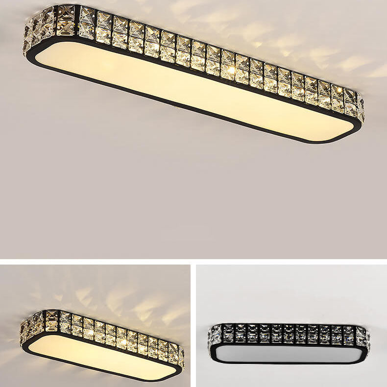 Modern Luxury Crystal Long Strip Acrylic LED Flush Mount Ceiling Light