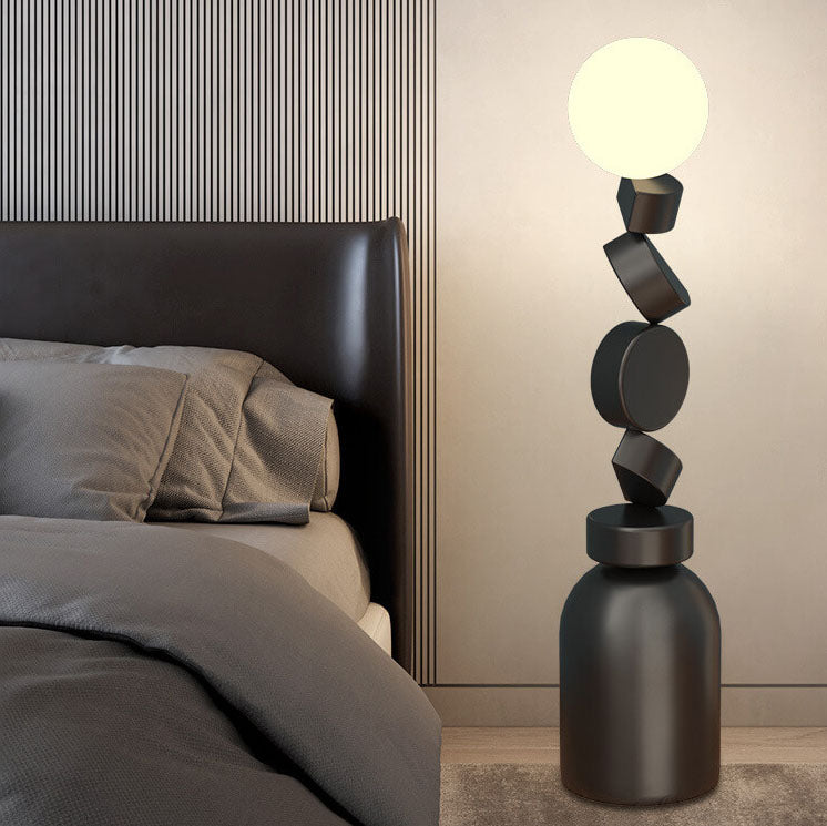 Lámpara de pie de 1 luz con base de hierro apilada en bloques geométricos minimalistas modernos 
