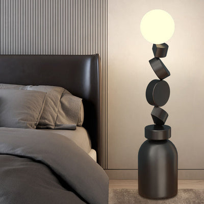 Modern Minimalist Geometric Blocks Stacked Iron Base 1-Light Standing Floor Lamp