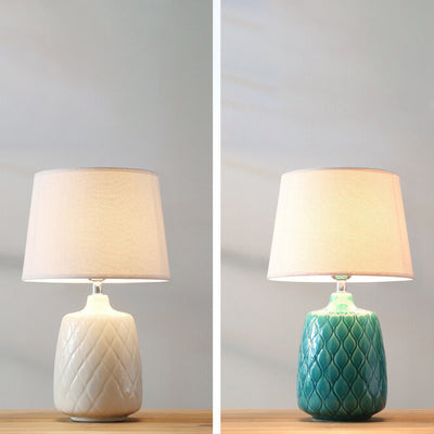 European Vintage Ceramic Fabric Lampshade 1-Light Table Lamp