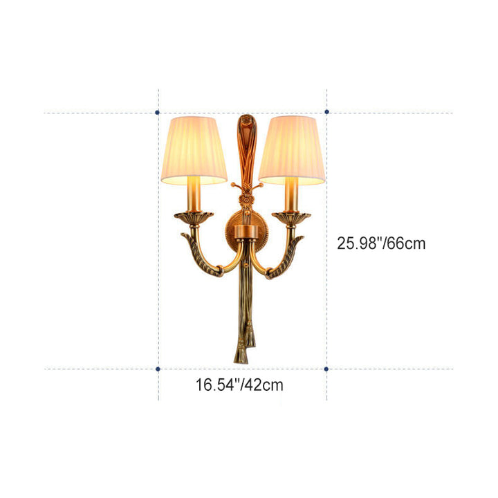 Zeitgenössische skandinavische florale runde Kerzenhalter Vollmessing Stoff 2-Licht Wandleuchte Lampe für Wohnzimmer 