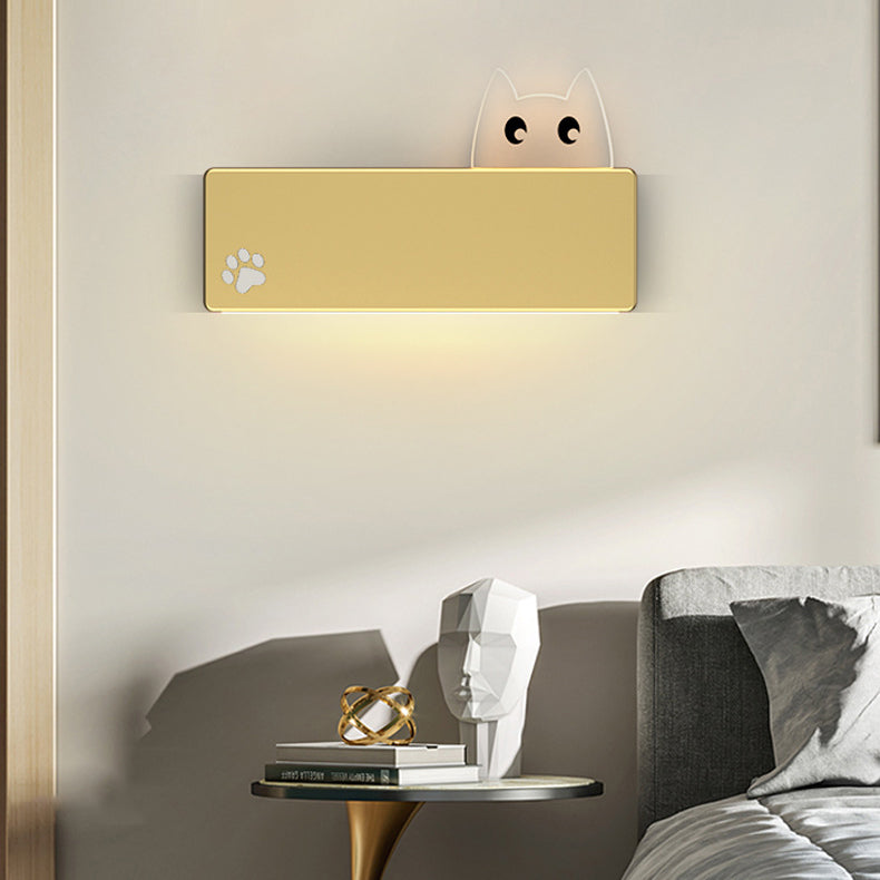 Applique Murale LED en Fer Rectangulaire avec Motif de Chat Animal de Dessin Animé Simplicité Moderne pour Salon 