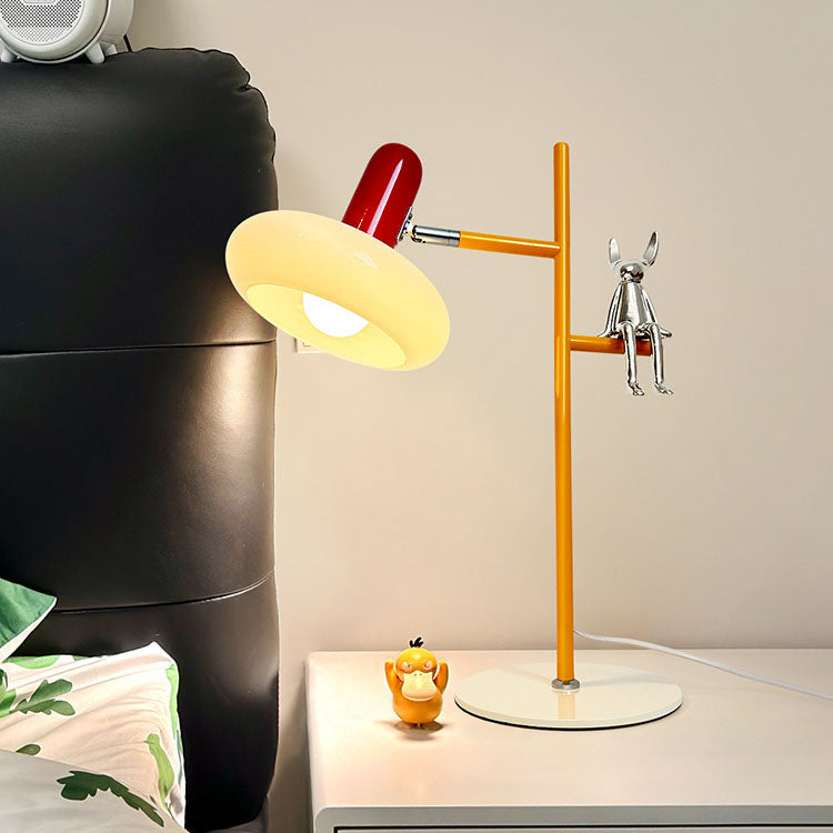 Lampe de table 1 lumière en verre rond créatif contemporain avec décor de lapin en fer pour chambre à coucher 