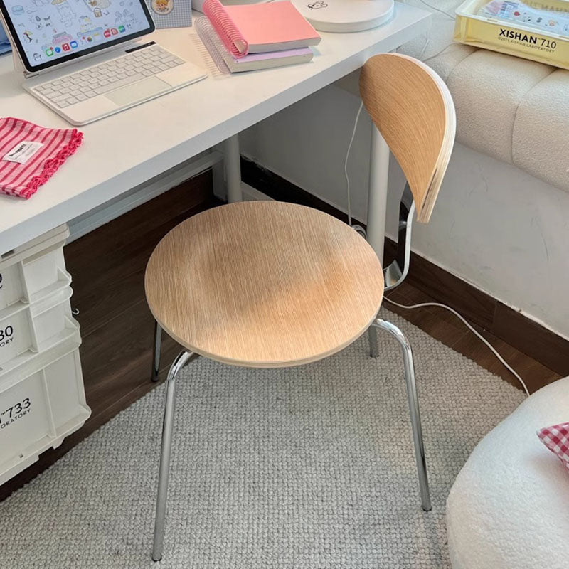 Chaise de salle à manger contemporaine en bois nordique en acier inoxydable avec dossier rond pour salle à manger 