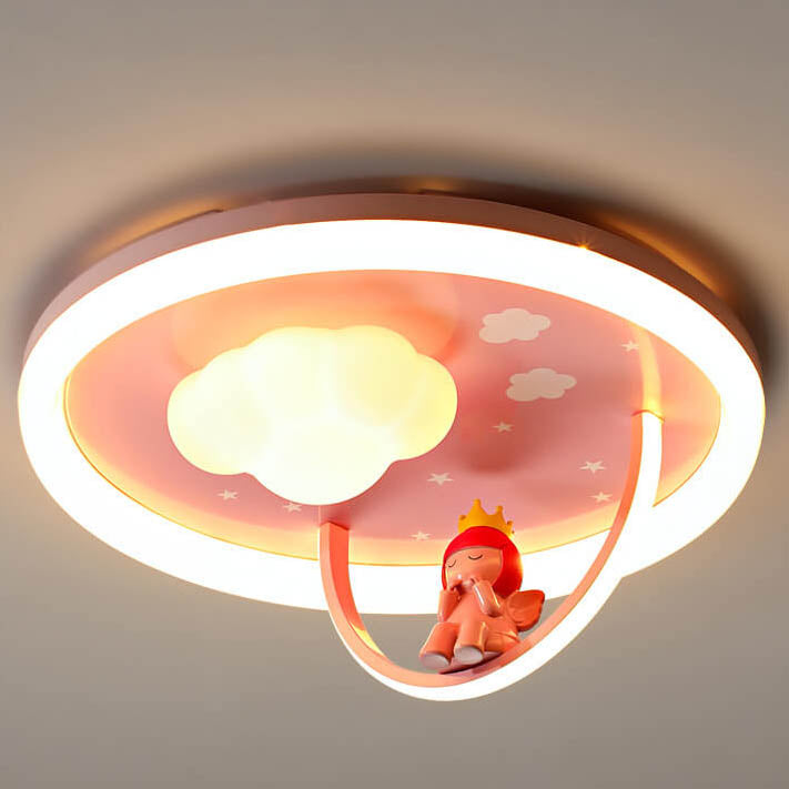 Zeitgenössische kreative Kinder Wolkenrunde Harz Eisen Acryl LED Deckenleuchte für das Schlafzimmer 