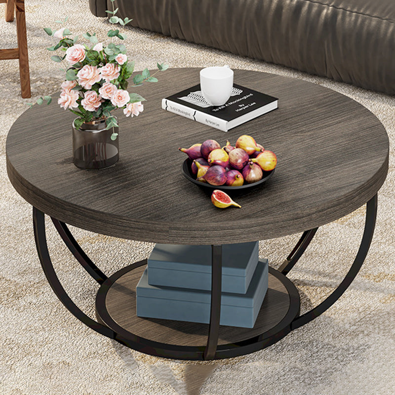 Mesa de café moderna de lujo redonda de tablero de densidad de acero con 1 estante para sala de estar 