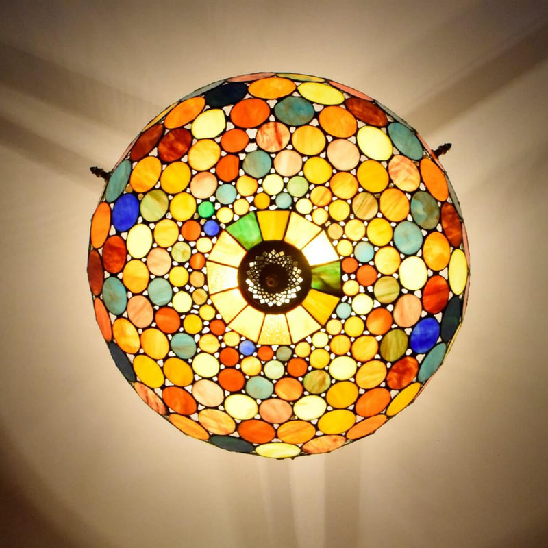 Tiffany Stained Glass Circle 5-Light Semi-Flush Mount Ceiling Light