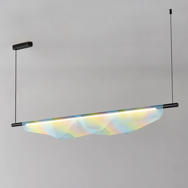 Moderno Minimalista Hierro Tira Larga Arcoíris Malla Decorativa LED Isla Luz Colgante Para Comedor 