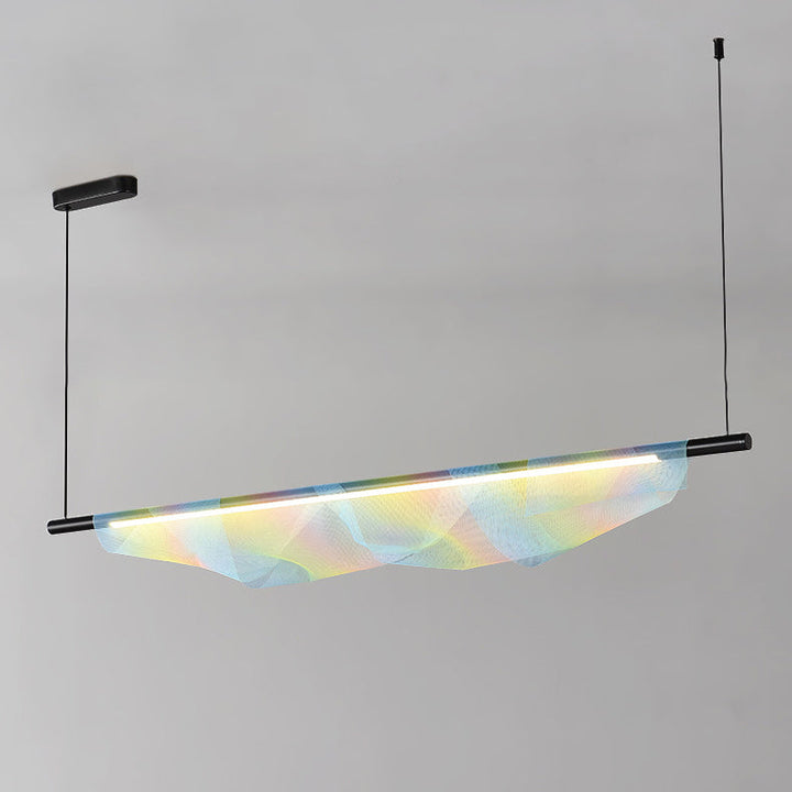 Moderno Minimalista Hierro Tira Larga Arcoíris Malla Decorativa LED Isla Luz Colgante Para Comedor 