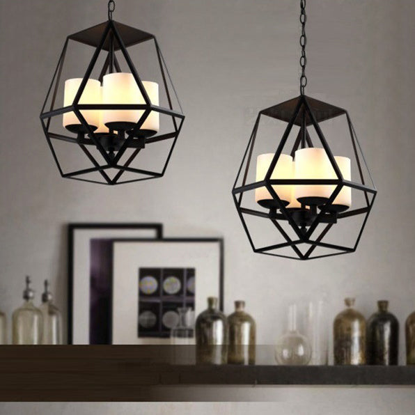 Chandelier contemporain en fer trapézoïdal quadrilatéral industriel 3/4 lumières pour salon 