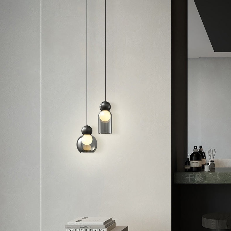 Zeitgenössische nordische runde Kugelzylinder-Kupferglas-1-Licht-Pendelleuchte für Wohnzimmer 