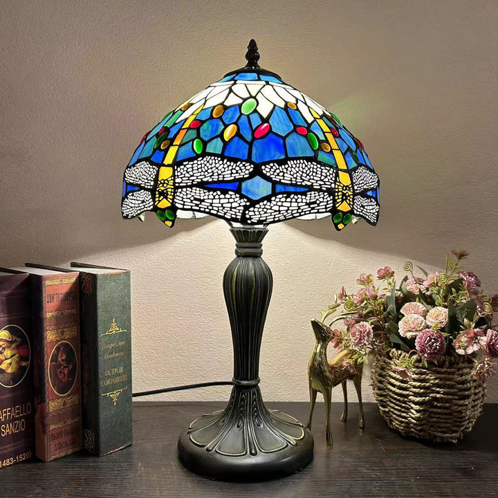 Lampe de table à 1 lumière en verre teinté alliage de fleurs en dôme rond traditionnel Tiffany pour salon 