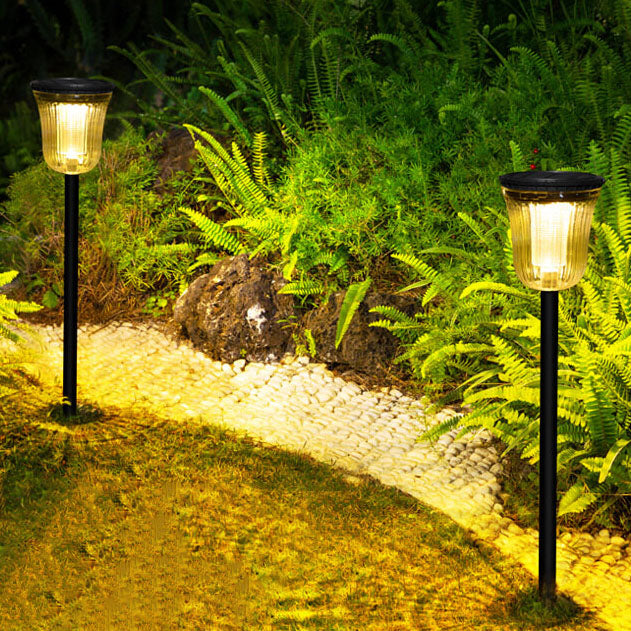 Lampe de pelouse LED moderne noire transparente solaire extérieure imperméable à insérer dans le sol du jardin 