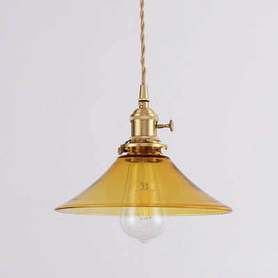 Japanese Modern Minimalist Cone Brass Glass 1-Light Pendant Light