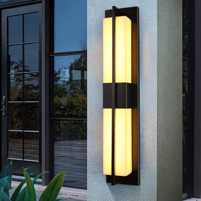 Modern Transitional Rectangular Copper Marble LED Outdoor Wall Sconce Lamp For Outdoor Patio