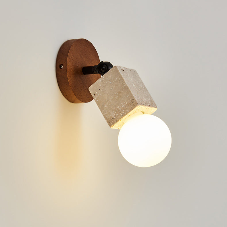 Traditionelle japanische quadratische gelbe Travertin-Wandleuchte mit 1 Licht für Schlafzimmer 