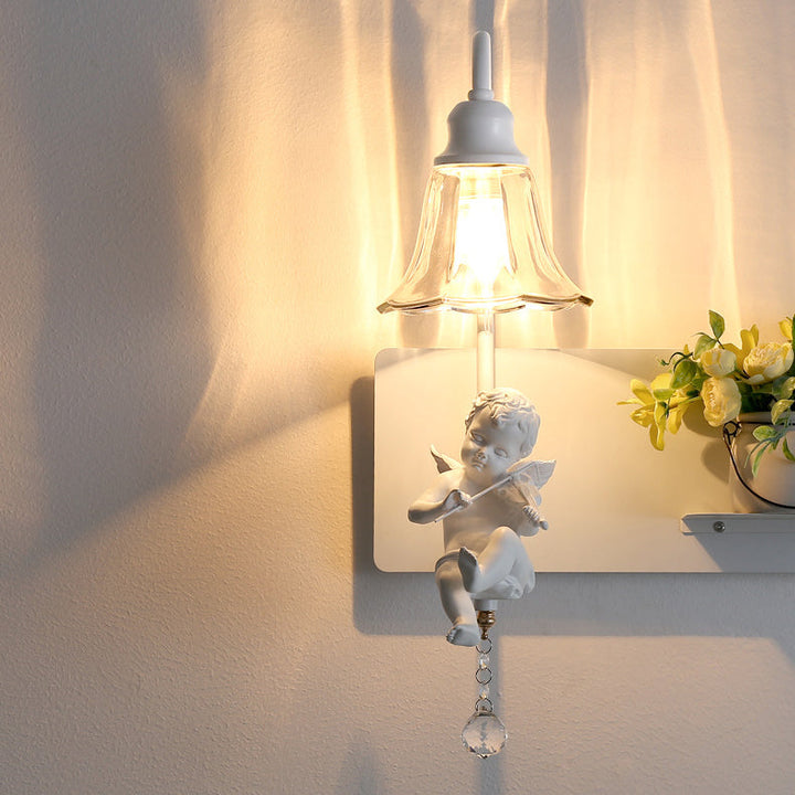 Contemporary Creative Angel Petal Resin Glass 1/2 Light Wall Sconce Lamp For Bedroom
