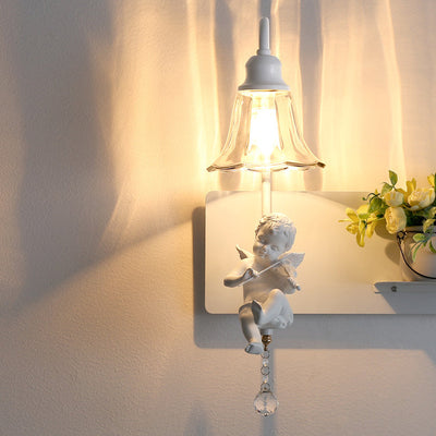 Zeitgenössische kreative Engel Blütenblatt Harz Glas 1/2 Licht Wandleuchte Lampe für Schlafzimmer 