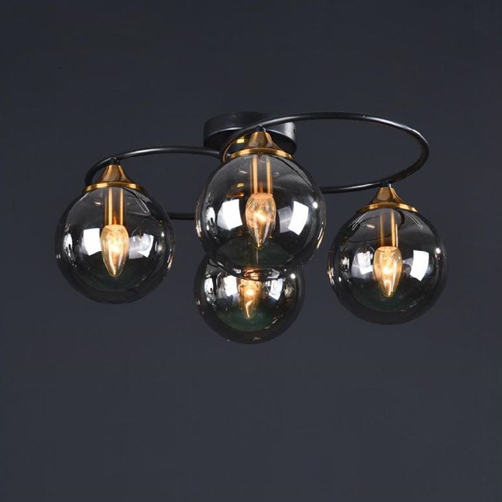 Moderne Mid-Century Eisenrahmen Magic Bean Glasschirm 4/6-Licht Halbbündige Deckenleuchte für Wohnzimmer 