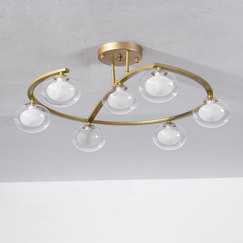 Cadre en métal de luxe contemporain avec abat-jour en verre en forme de boule pour lustre à 7 lumières pour chambre 