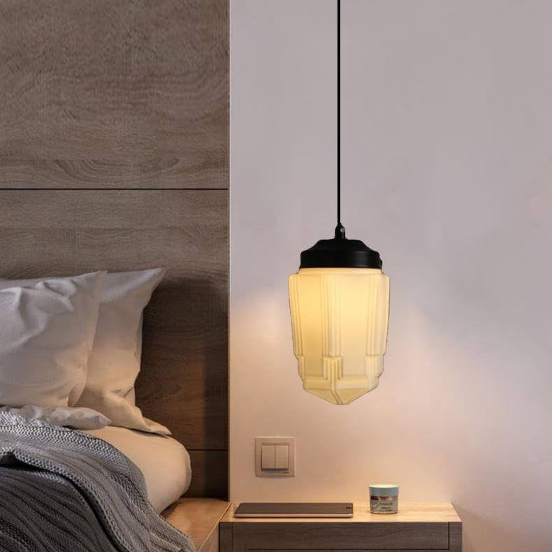 Traditional European White Hardware Glass Geometric Jar 1-Light Pendant Light For Living Room