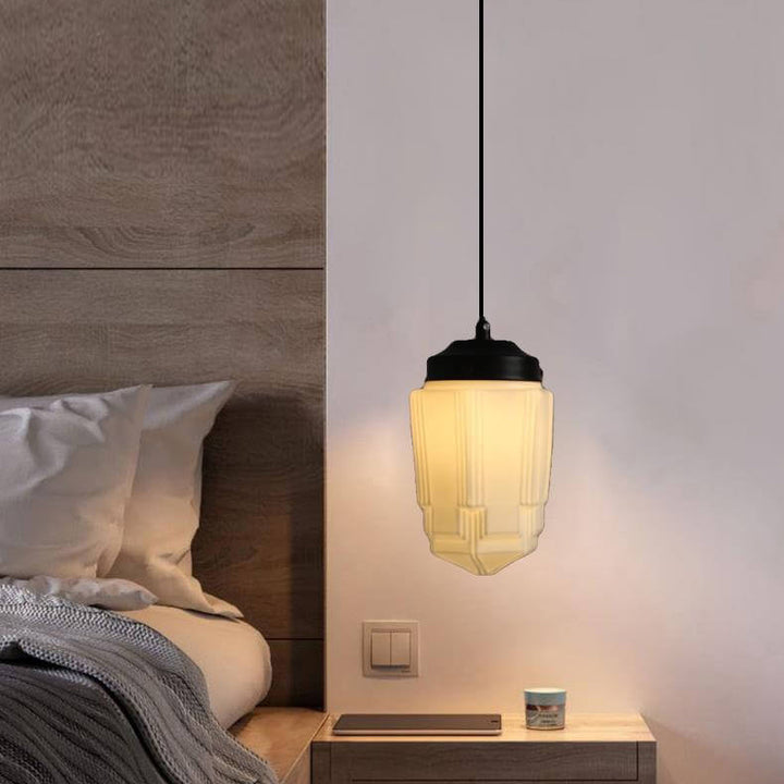 Traditional European White Hardware Glass Geometric Jar 1-Light Pendant Light For Living Room