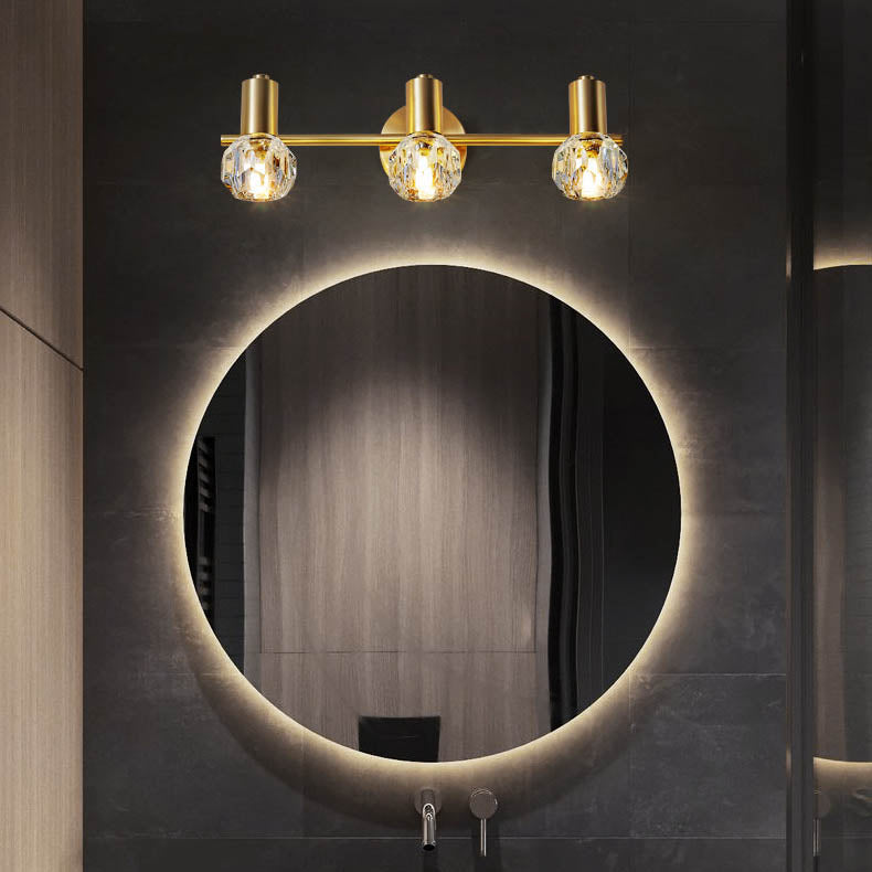 Lámpara de pared de lujo moderno cilindro diamante todo latón cristal 2/3 luces para baño 