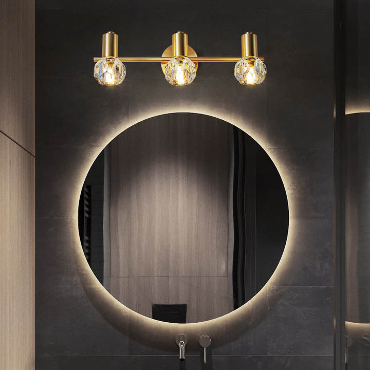 Lámpara de pared de lujo moderno cilindro diamante todo latón cristal 2/3 luces para baño 