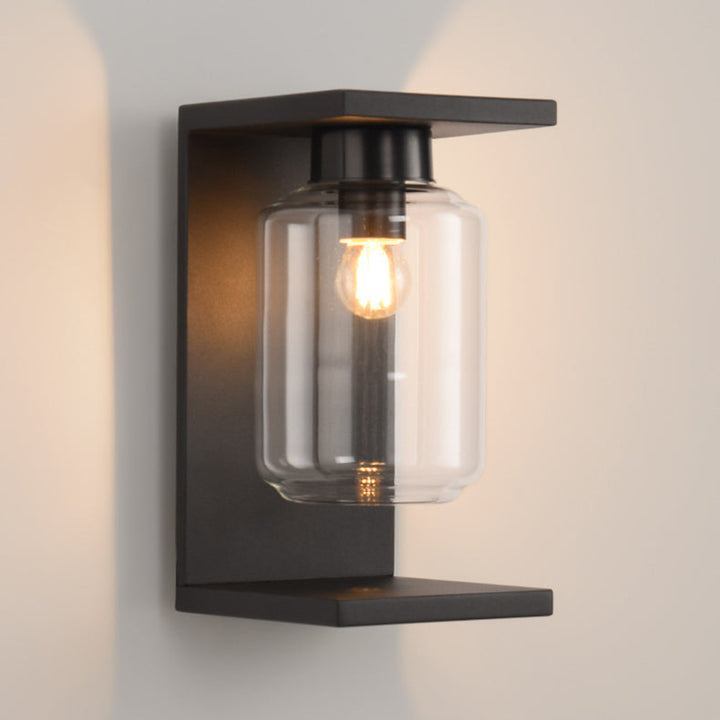 Lampe murale contemporaine industrielle étanche en acier inoxydable solaire avec cylindre en verre à 1 lumière pour patio extérieur 