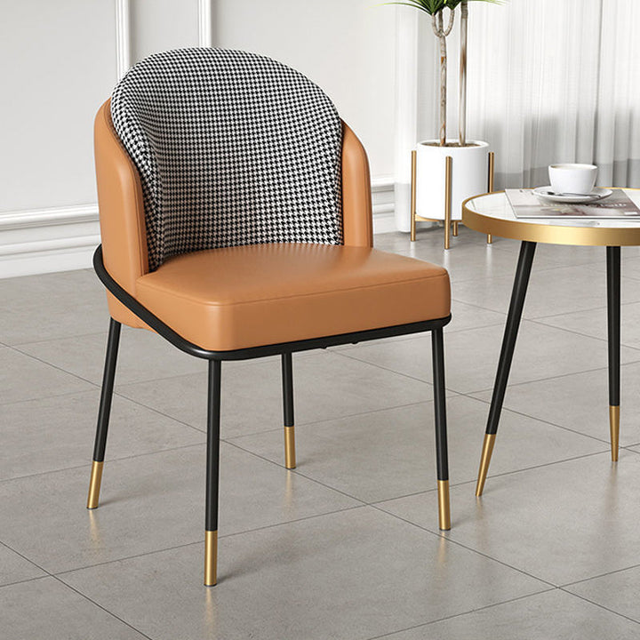 Contemporary Nordic PU Leather Fabric Iron Sponge Square Wraparound Dining Chair Backrest For Living Room