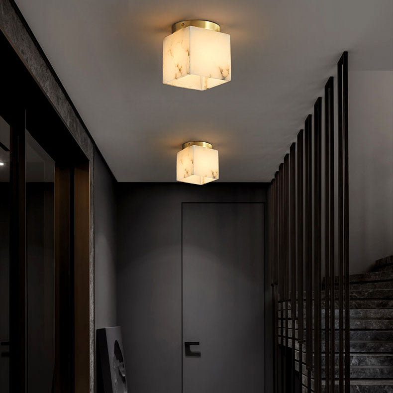 Luz de techo semi-empotrada de 1 luz tradicional china de cobre mármol cúbico bola redonda cuadrada para pasillo 