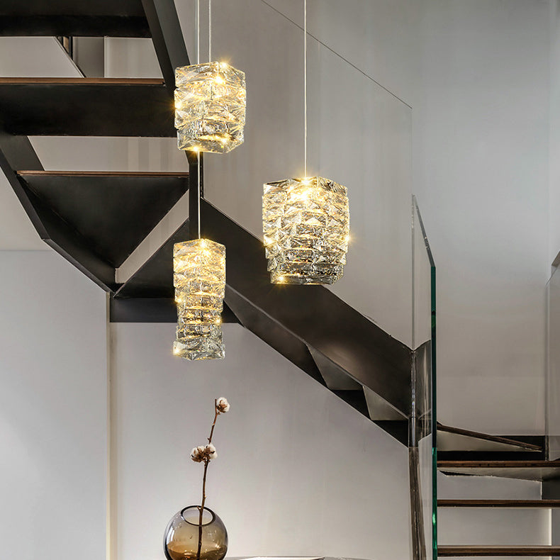 Zeitgenössische Luxus Edelstahl Kristall Stein LED Pendelleuchte für Wohnzimmer 