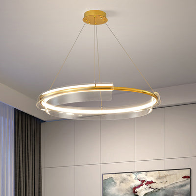 Zeitgenössischer nordischer Kreis-Rundrohr-Aluminium-Acryl-LED-Kronleuchter für Wohnzimmer 