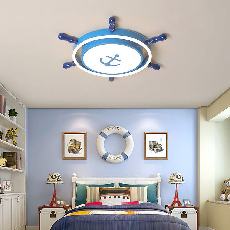 Modern Children's Pirate Ship Rudder Iron Acrylic LED Flush Mount Ceil ...