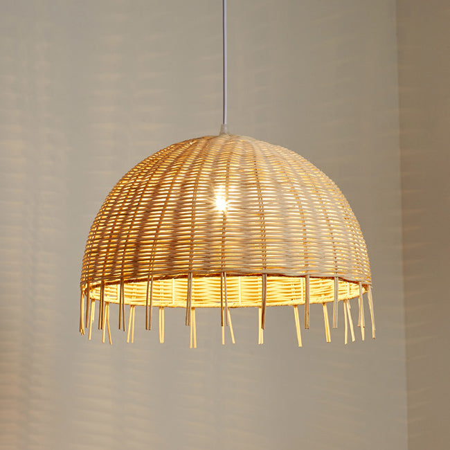 Traditional Vintage Rattan Half Ball Grass Rattan Bamboo 1-Light Pendant Light For Bedroom